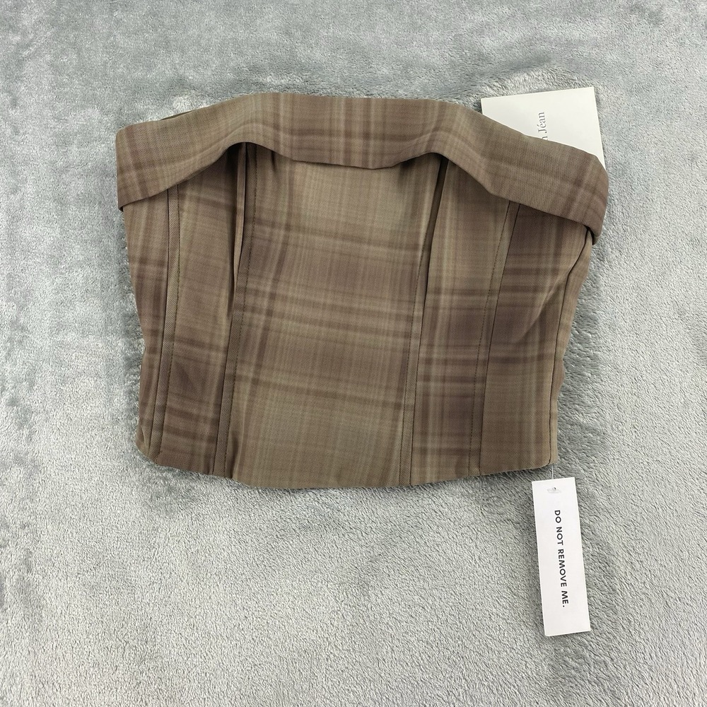 With Jean‎ Corset Top Womens Sz S Brown Carla Plaid Strapless Y2K Structured NWT